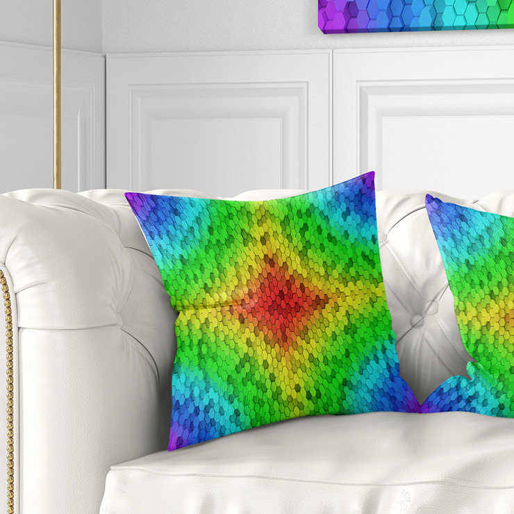 Colonnes hexagonales colorées - Coussin imprimé abstrait, 16 po x 1 po, Coussin décoratif