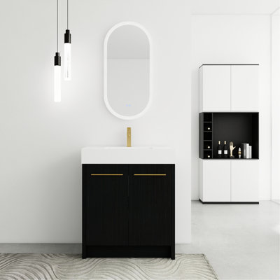 Meuble-lavabo autoportant de 30 po avec lavabo et porte en résine, distinction moderne, châtaignier noir, spécialité de rangement abondante, évier d'armoire en contreplaqué de 30 po, style tendance à fermeture en douceur, grande qualité,