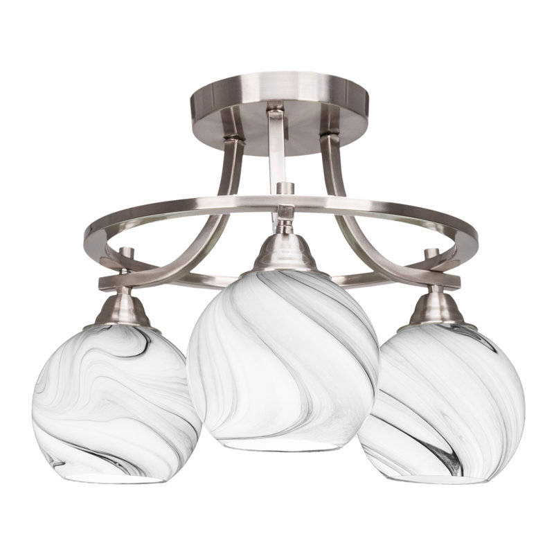 Aleinah 3 Light Semi-Flush Shown In Brushed Nickel Finish With 5.75" Onyx Swirl Glass