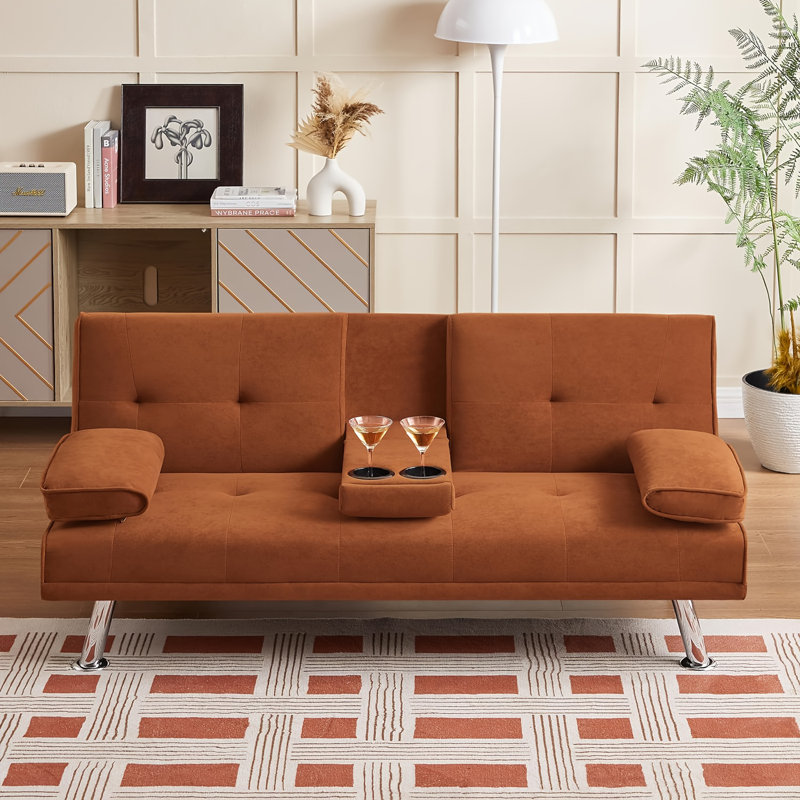 Weissport 65'' Upholstered Convertible Sofa, Orange