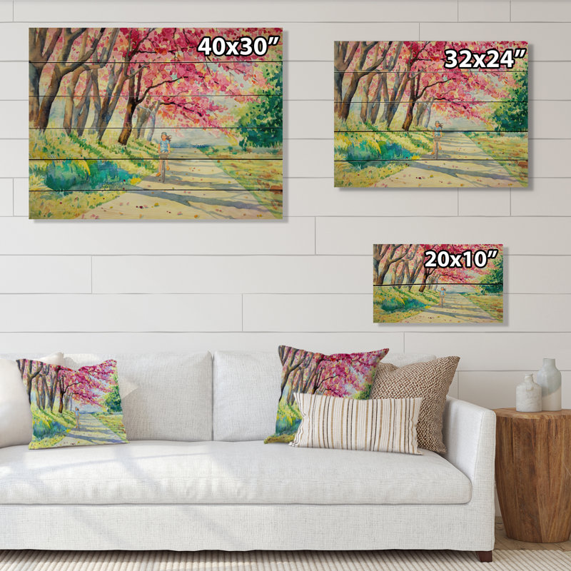 «Biking in the Summer Park» - Peinture sur bois sans cadre, H 8 po x l 12 po x P 1 po