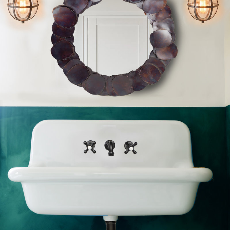 Ensemble de lavabo mural avec robinet, bonde et siphon en Fireclay, Blanc / noir mat