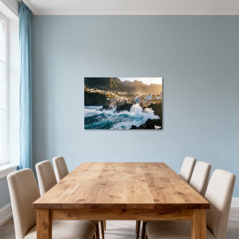 Paysage et nature Coastal Village Waves Mountains Sunset, H 12 po x l 18 po