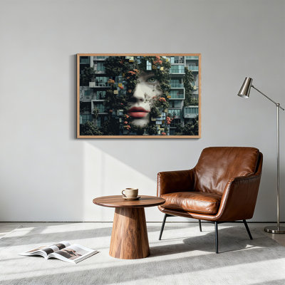 Woman Face Blended With Apartment Building And Greenery Canvas Wall Art