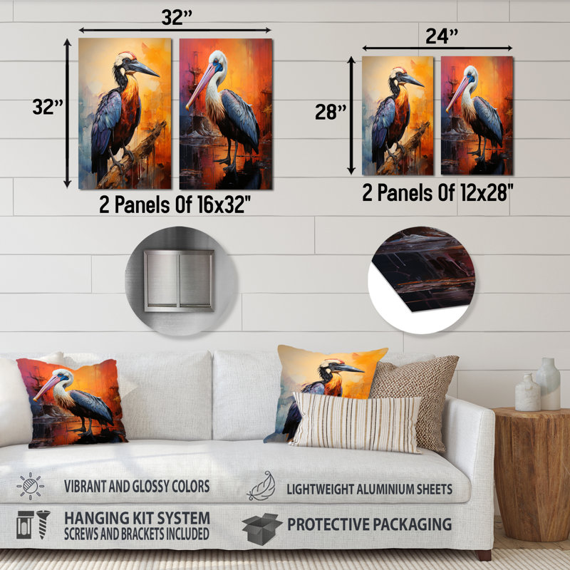 Coucher de soleil coucher de soleil Pelican Harmony IV - ensemble de 2 reproductions d'art mural en métal Pelican