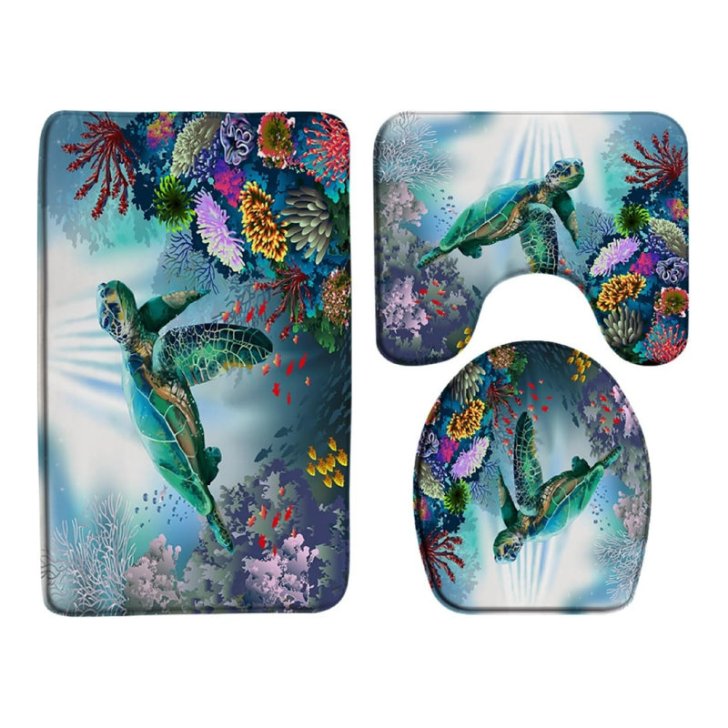 Tapis de douche Sea Turtle Coral Hue pour pavillon Deep Sea Rest, paquet de 3, Teal, Nautical & Beach 4