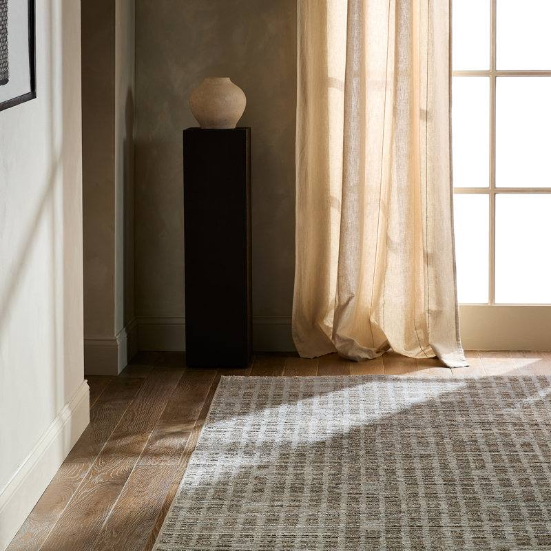 Tapis gris à motif abstrait tissé à la main Label J Lilidh, Rectangle 7 pi 9 po x 9 pi 6 po
