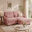 Canapé d'angle 2 places en chenille avec un pouf, coussin d'assise à bord froncé, accoudoirs arrondis et coussins lombaires, assise moelleuse idéale pour petit appartement ou salon, rose-1184537345-1184537347-1184537358