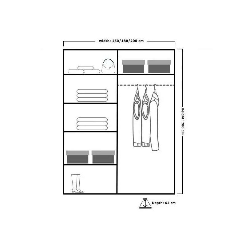 Calvero 2 Door Manufactured Wood Wardrobe, Grey, 200cm H x 180cm W x 62cm D