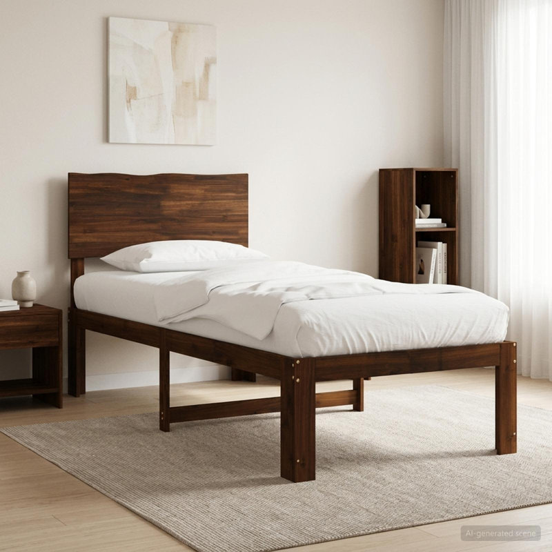 Solid Wood Bed Frame, Small Single (2'6), Dark Brown