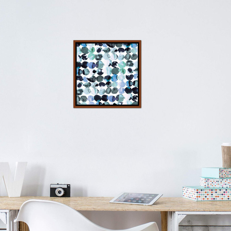 «Blue Ink Dots» par Ninola Design - reproduction d'art, H 18 po x l 18 po x 1,5 po, Toile à cadre en bois classique