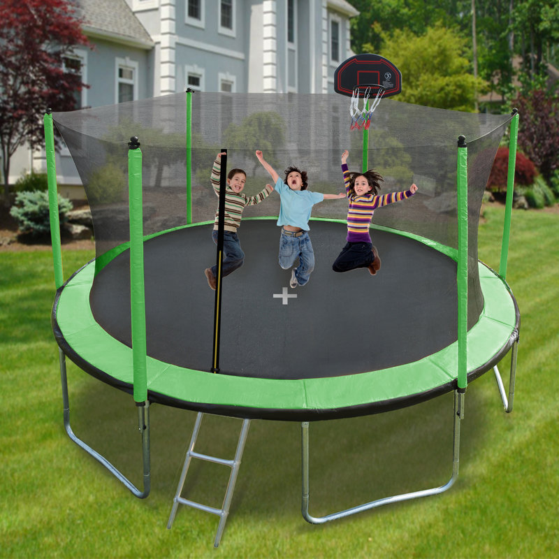 Trampoline 15 pi avec gonfleur et échelle pour panier de basketball, Vert