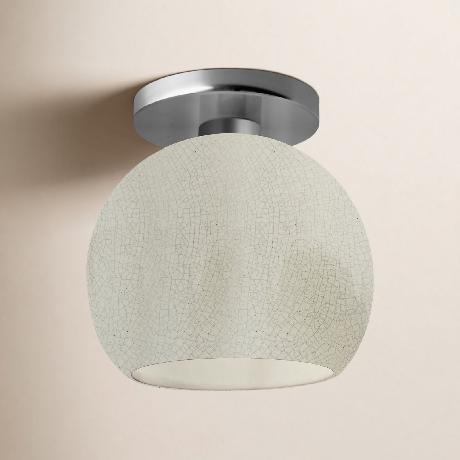 Single Light Ceramic LED Semi Flush Mount, 9" H x 10" W x 10" D, White Crackle, Brushed Nickel