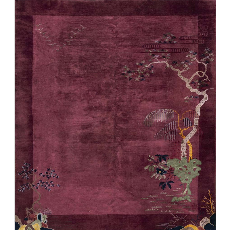 Antique Floral Wool Hand Knotted Pile Purple / Lavender Mauve 1925 Rug