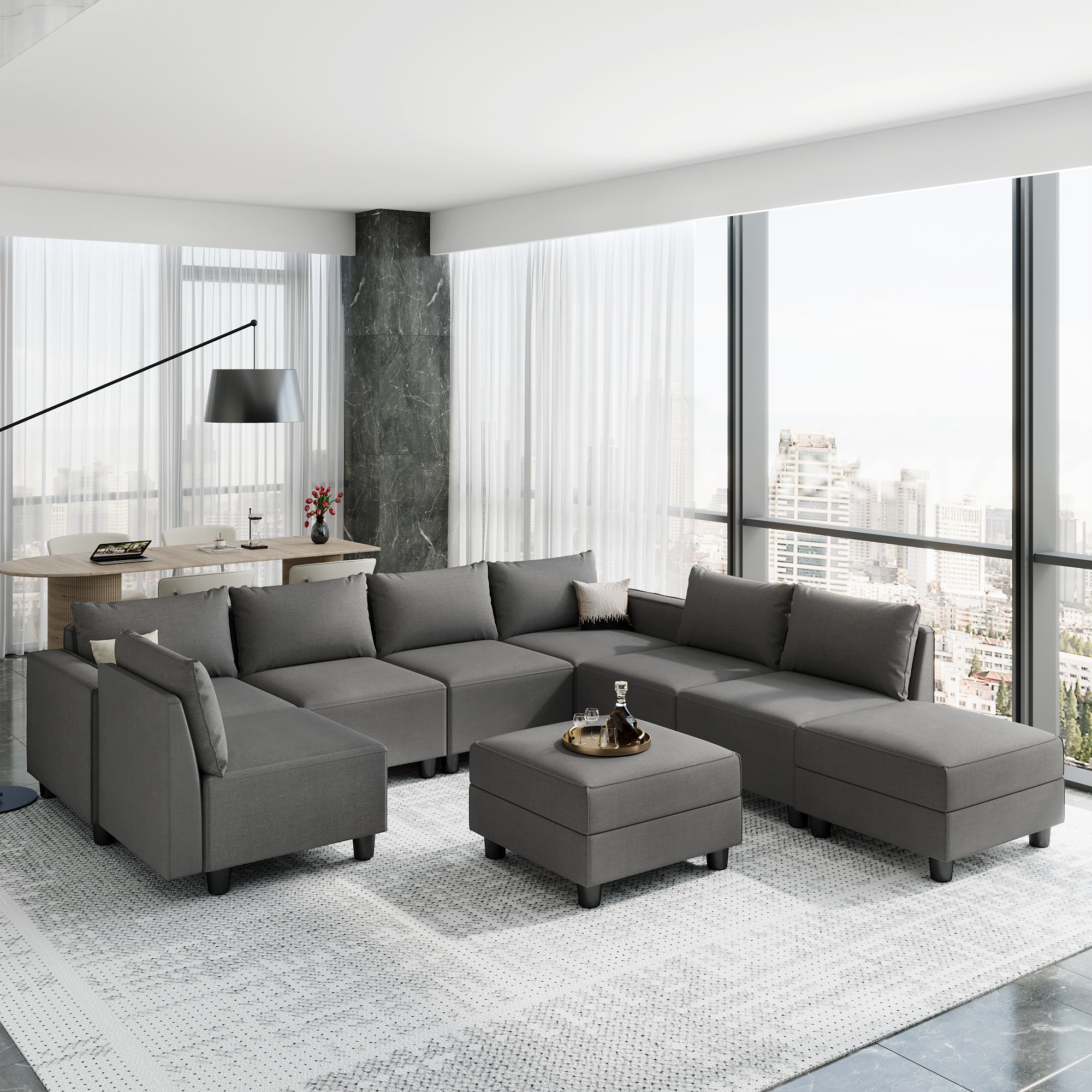 Latitude Run® Linen Modular Sectional Sofa L Shaped Extra Deep Seats Couch with Storage Ottomans