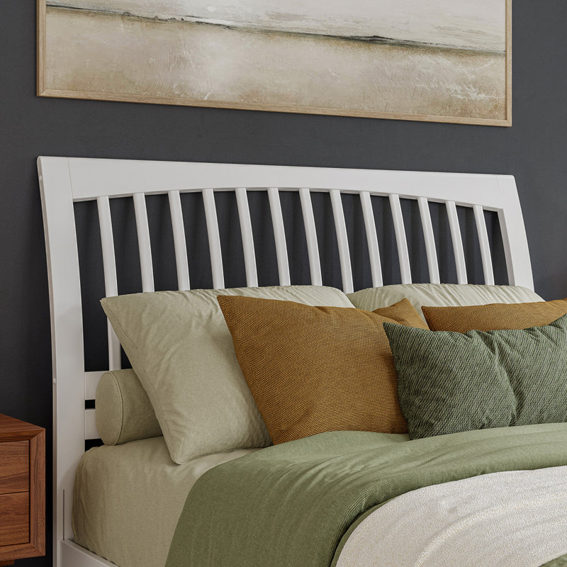 Omariah Solid Wood Traditional Slat Sleigh Headboard, White, Queen