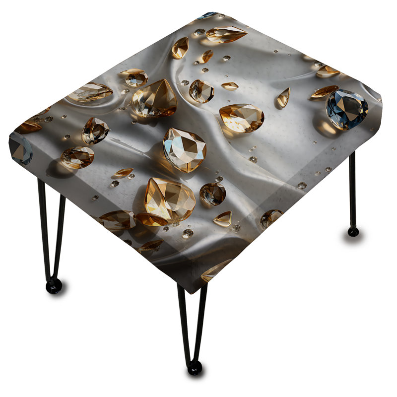 Grey And Gold Crystal Reflections Glam - Glam Rectangle Ottoman