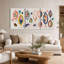 Ensemble de 3 toiles murales à motif de feuilles stylisées turquoise et orange-1695370469