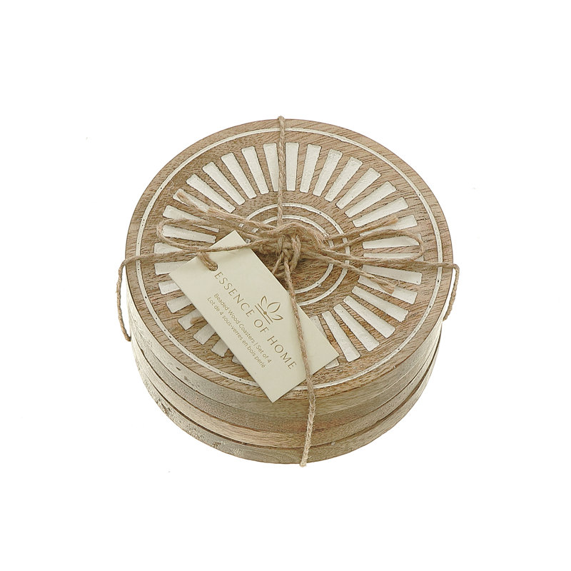 Bois de manguier 4 pièces gravées sous-verre blanc, Blanc