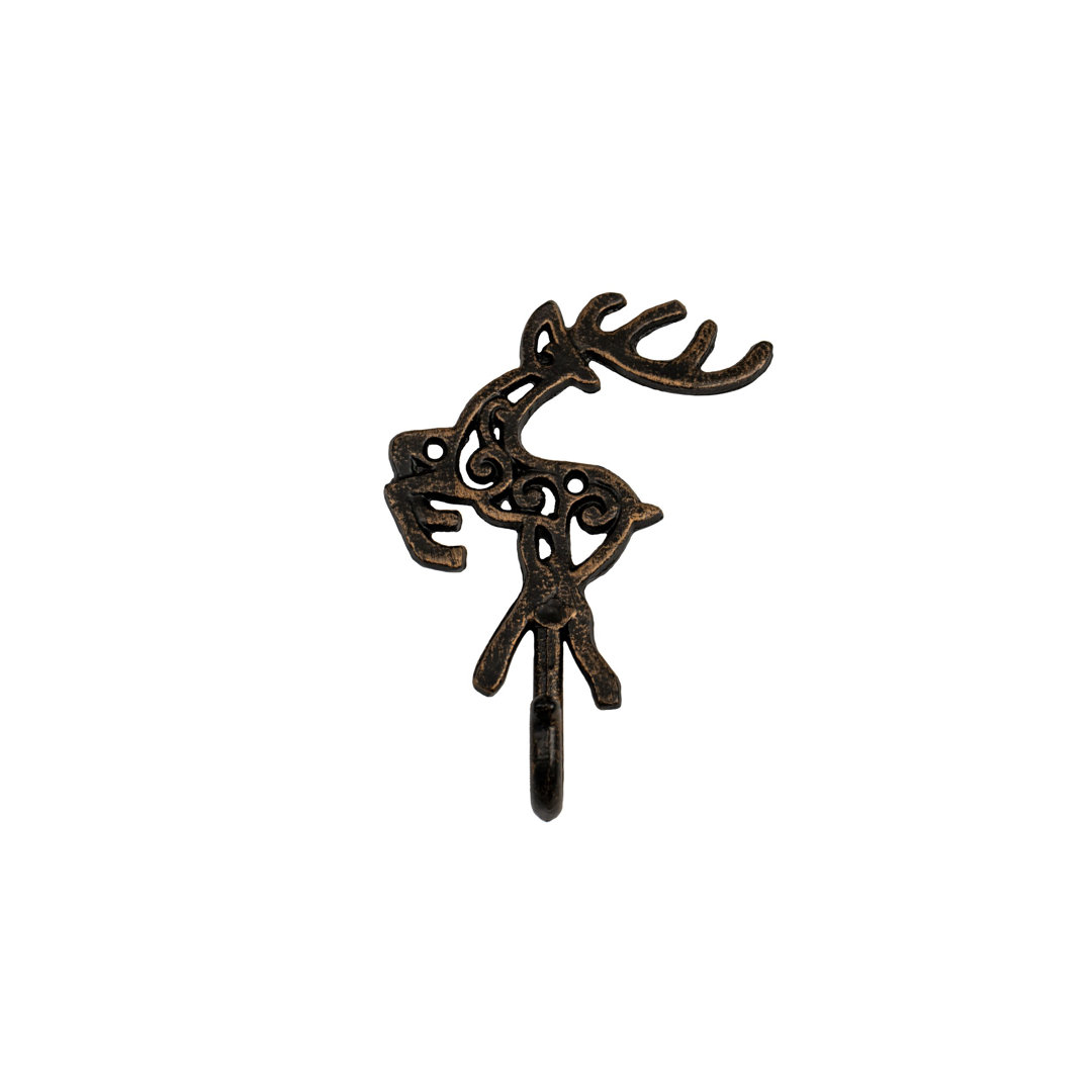 Avron Iron Wall Hook - FantasHome Wall Mounted Cast Iron Home Décor Single Hook (Reindeer) Loon Peak®