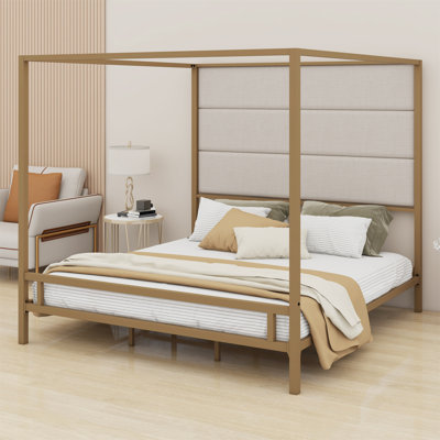 Marlowyn Canopy Bed – Metal Frame with Soft Headboard, Box Spring Required