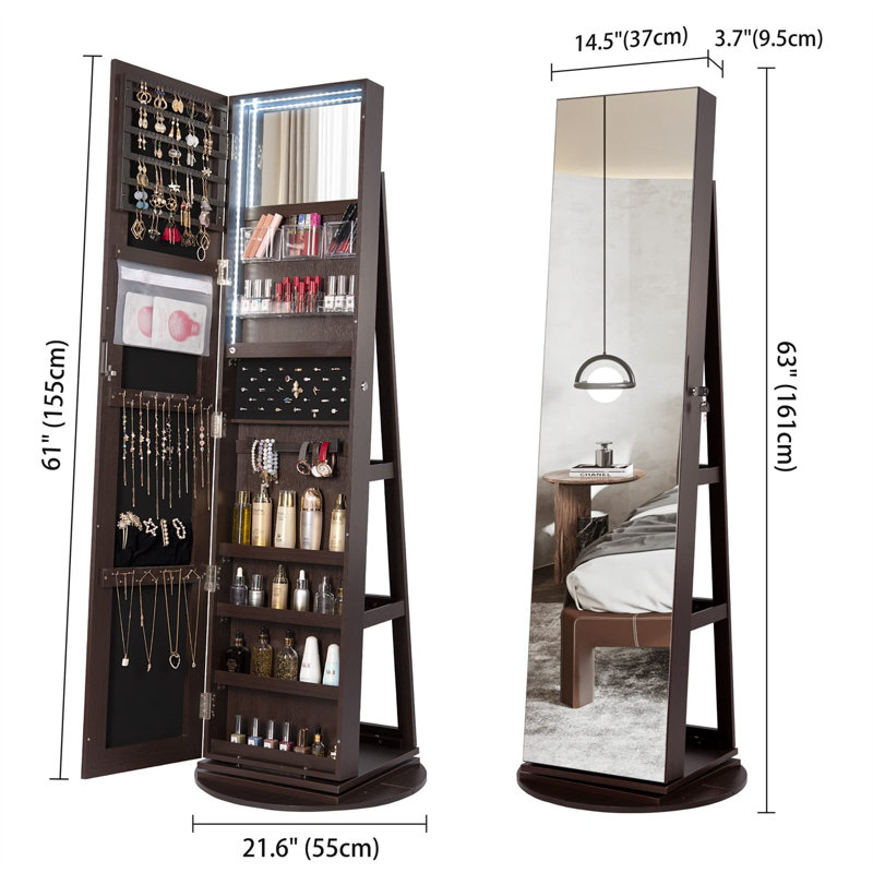 Armoire à bijoux autoportante rectangulaire moderne A-Classic Pure - Solution de rangement élégante pour la fête des Mères!