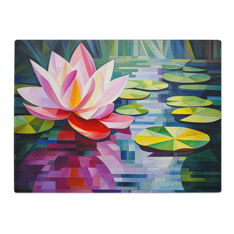 Water Lily Cubism No.3  Glass Chopping Board