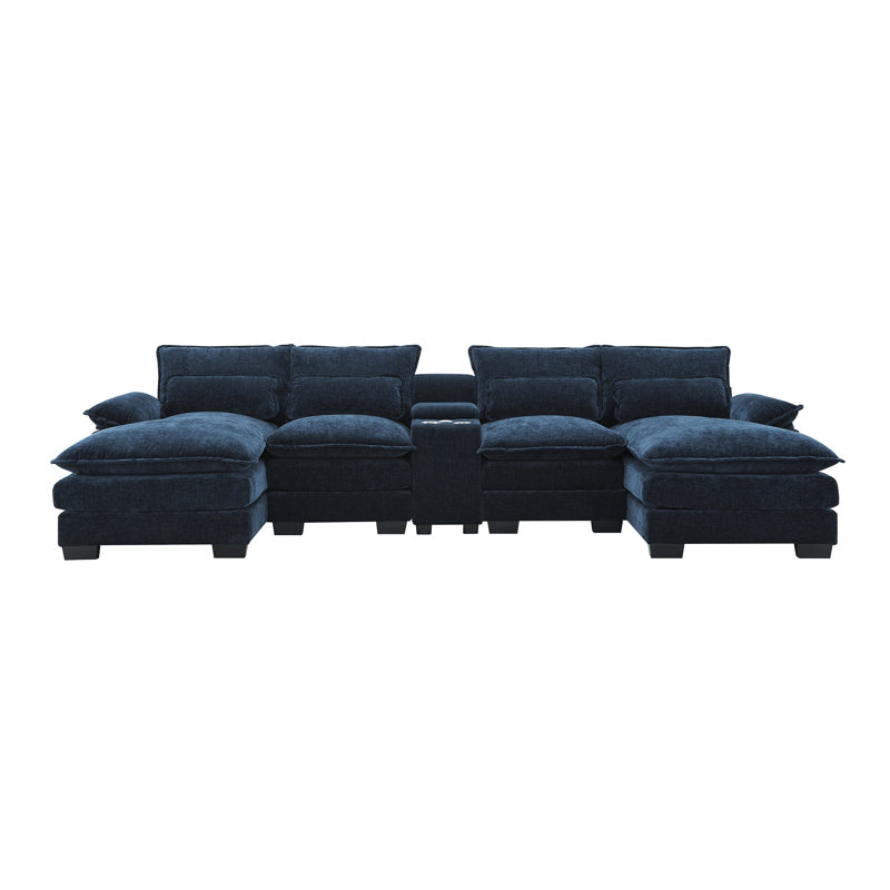 Canapé modulaire en U 5 pièces rembourré, Blue Chenille