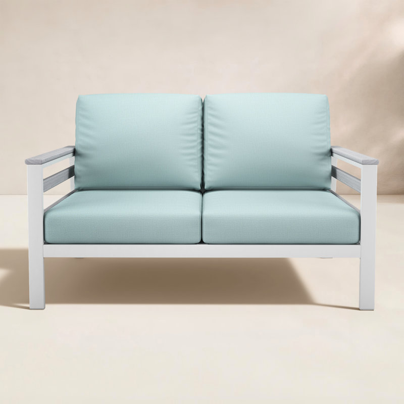Causeuse d'extérieur en métal avec coussin Sunbrella Townsend, Bliss Dew