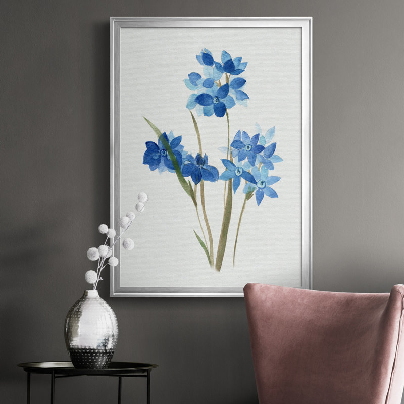 «Blue Blossom Botanical I», peinture sur toile encadrée, H 26,5 po x l 36,5 po x P 1,5 po, Argent