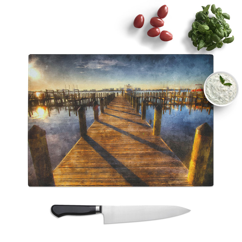 Jetty over the Lake Painting Chopping Board, 0.4cm H x 20cm W x 28.5cm L