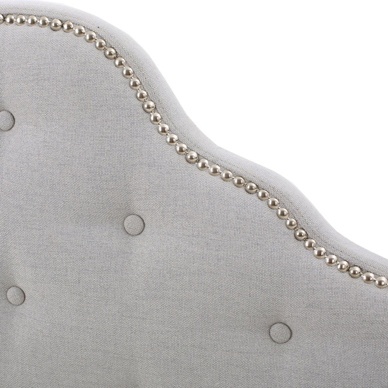 Headboard For Bed With Diamond Stitch And Adjustable Legs In Impressive Nailhead Accents Button Tufting, Light Gray
