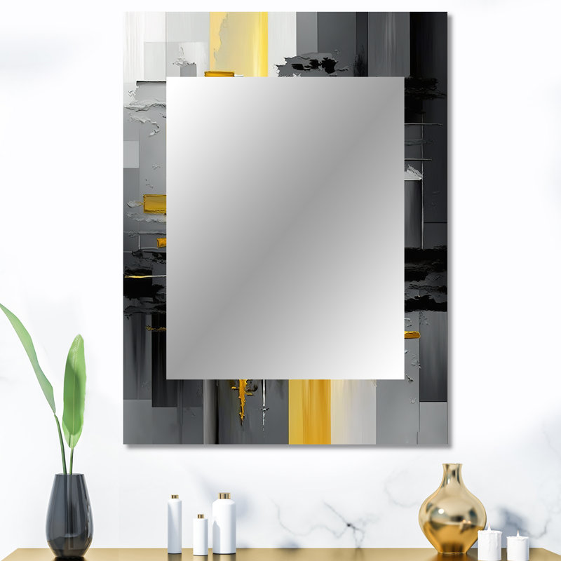Abstract Geometric Black And Yellow V - Geometric Mirror, Modern Unique Wall Mirror, Printed Metal Art, 40" x 30"