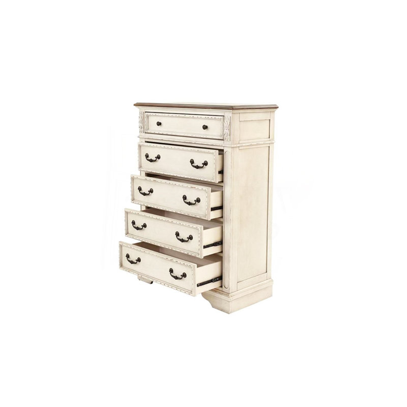 Commode à tiroirs en bois blanc antique avec plateau en noyer antique et armoire de rangement