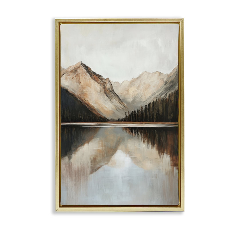 Cadre flottant Rustic Mountain Reflecting Lake, design par Petal Prints Design, H 31 po x l 21 po