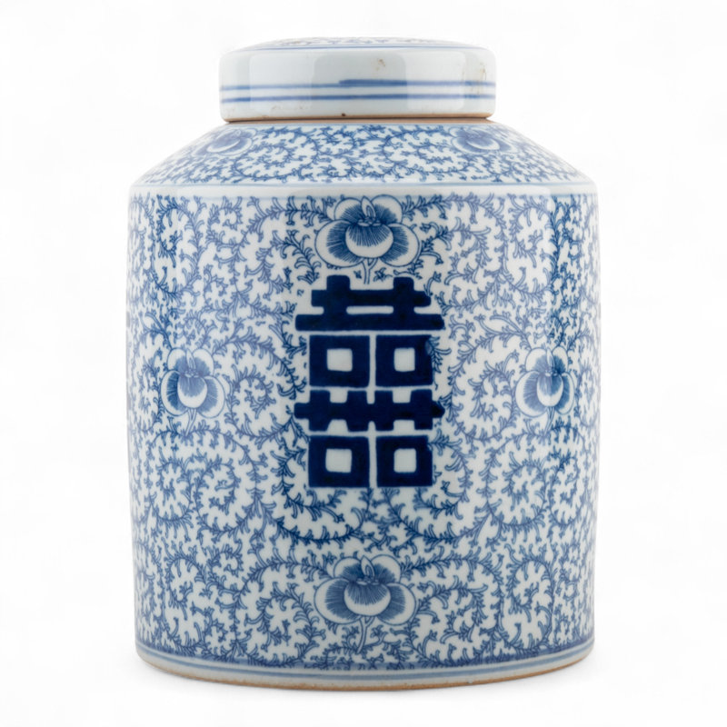 Porcelain Tea Jar with Floral Lattice Pattern