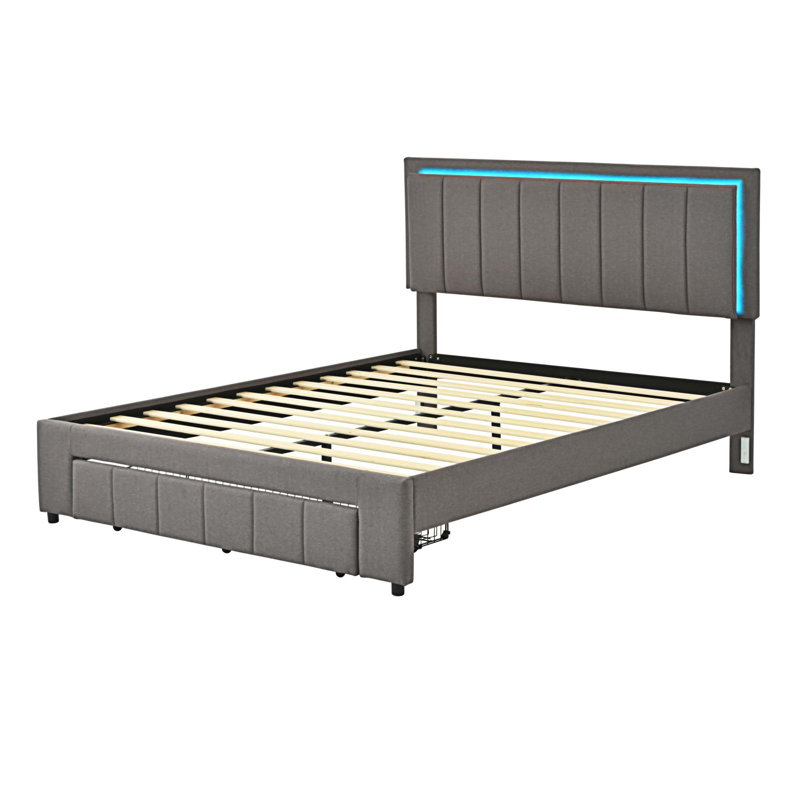 Upholstered Platform Bed, Gray