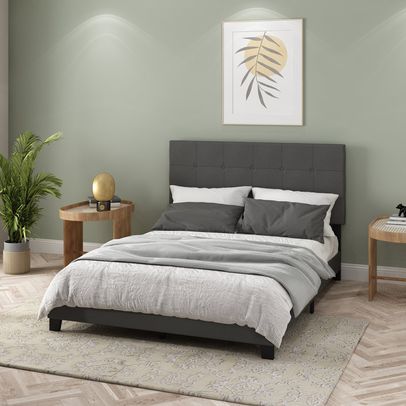 Anding Upholstered Slat Bed, Stone, Twin XL