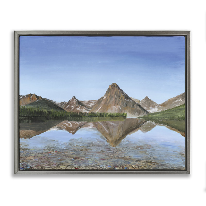 Cadre flottant Alpine Reflection Peaks, design par Georgie Harrison, Cadre flottant gris lustré, H 17 po x l 21 po
