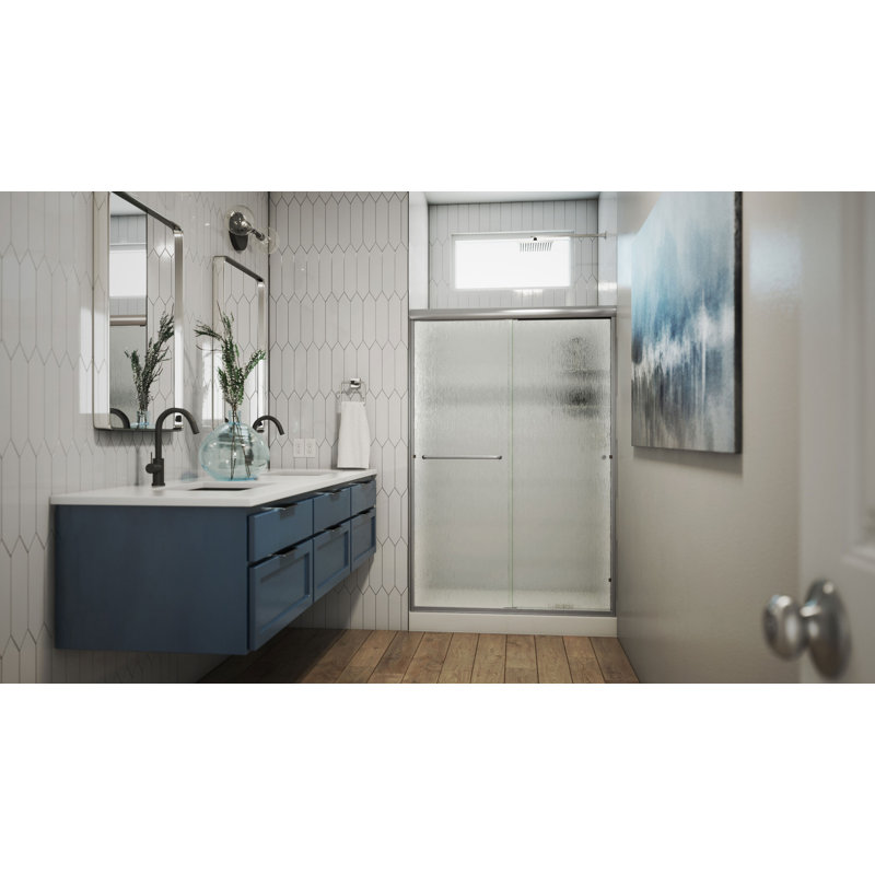 Porte de douche demi-cadre E 46 "x H 76" Ese, Vers la droite, Nickel brossé