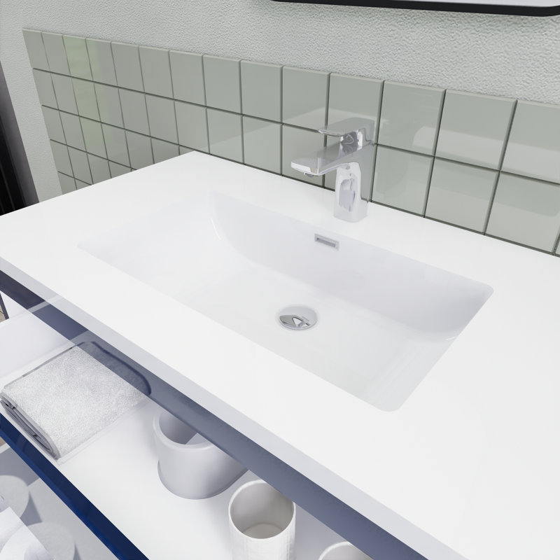 Meuble-lavabo flottant simple 36 po Alcester Ivy Bronx, Bleu brillant