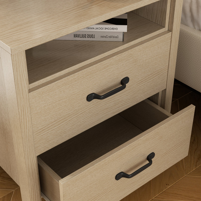 No More Bedside Clutter—This Drawer Nightstand Does It All, Oak