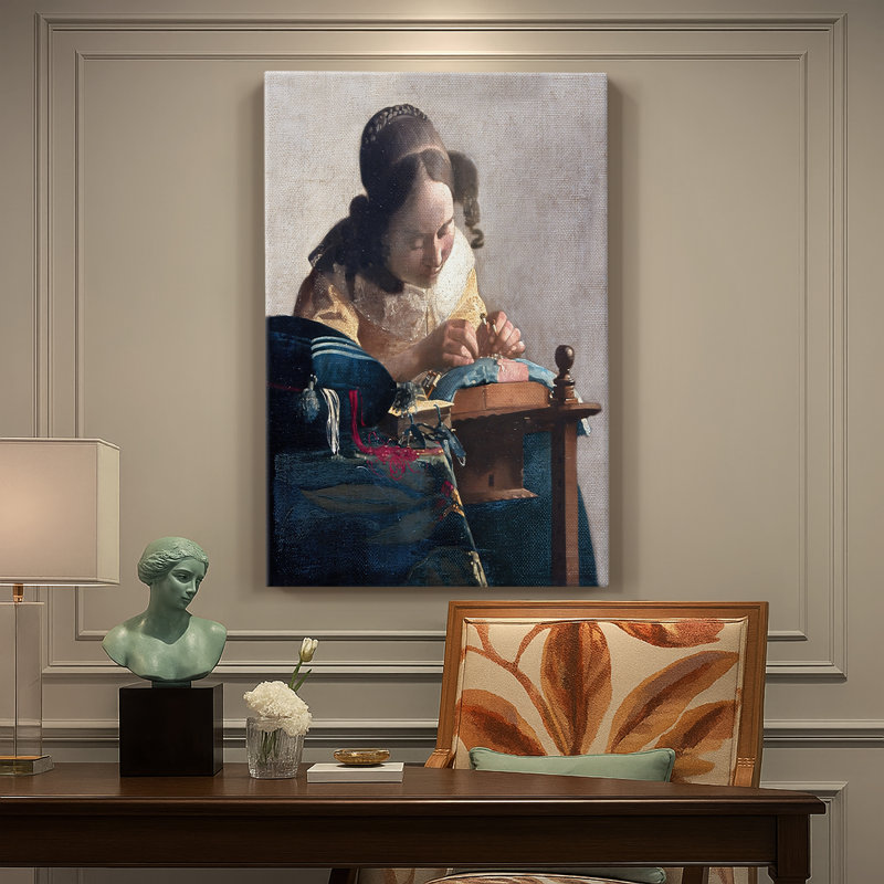 «The Lacemaker», toile tendue sur toile par Johannes Vermeer, 18 x 27