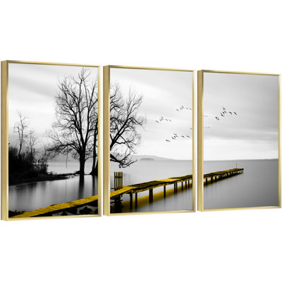 Luxueux aluminium encadré, ensemble de 3 reproductions d'art encadrées sur toile