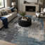 Tapis moderne et abstrait bleu, 9 x 12, durable et à poils courts pour les endroits très passants et la décoration élégante