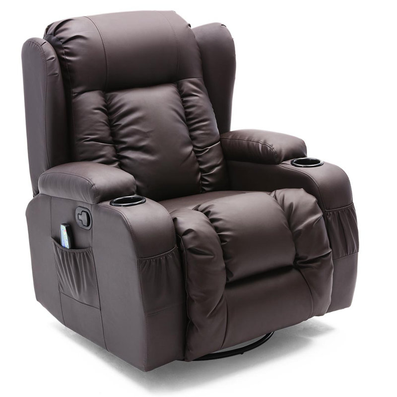 Deneishia 87cm Wide Standard Recliner with Massager, Brown, Swivel / Rocker