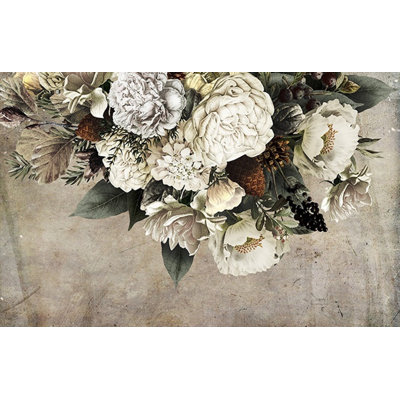 Dark Flower Bouqet Peony Blossom Classical Removable Wallpaper