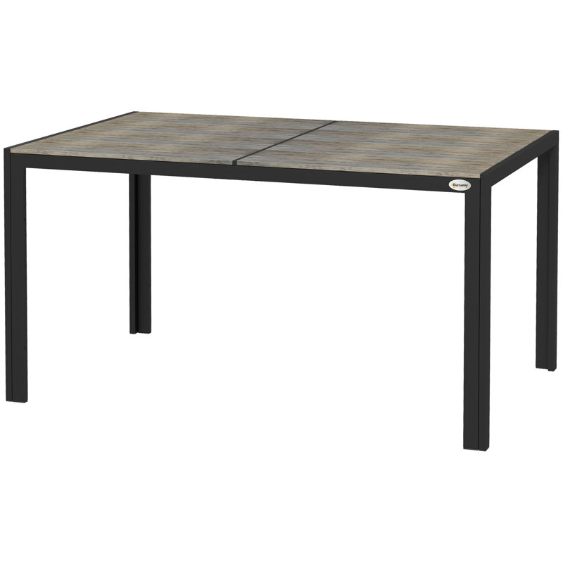 Table de salle à manger pour 6 personnes, table de patio rectangulaire en métal de 55 po avec plateau en bois composite et structure en aluminium, pour la piscine