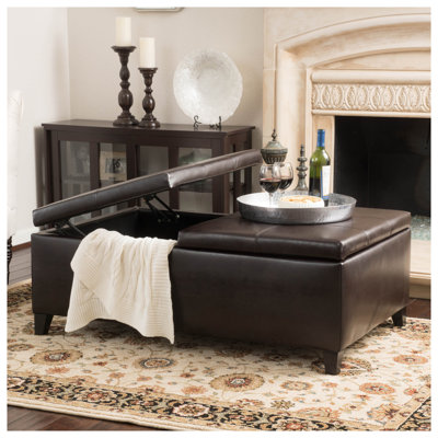 Brown PU Leather Double-Top Storage Ottoman by Lanister