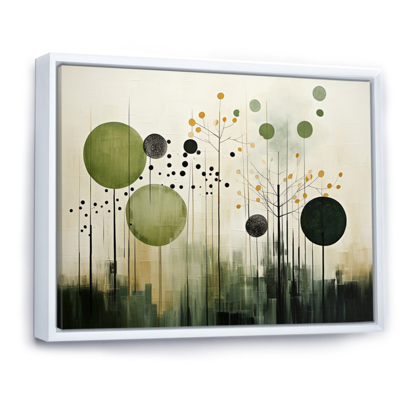 Vert, beige, scandinave moderne scandinave I - art mural moderne-scandinave, H 12 po x l 20 po x P 1 po, Cadre flottant blanc